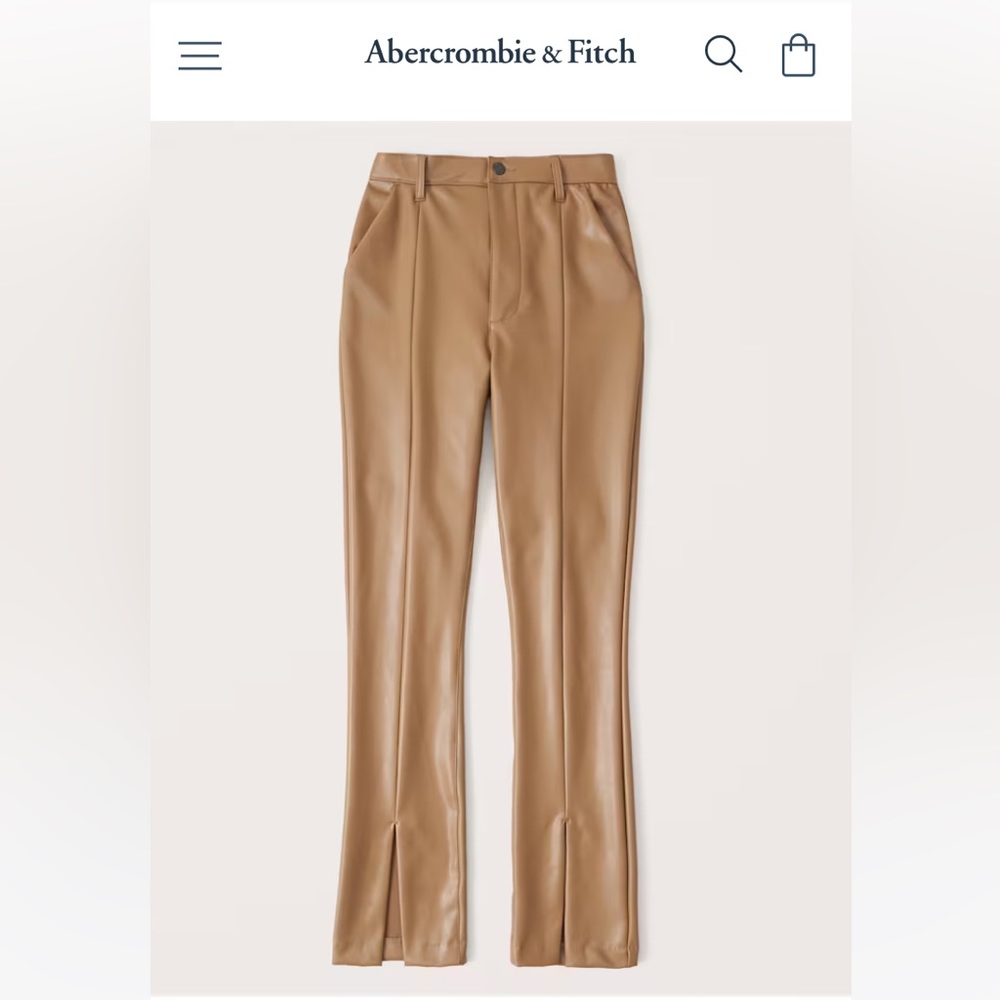 Curve Love Vegan Leather Split-Hem Pants in Light Brown